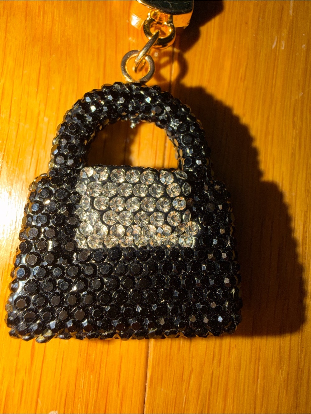 Black Beaded Mini Handbag Keychain with Rhinestones and Strap - NWT - Picture 2 of 3